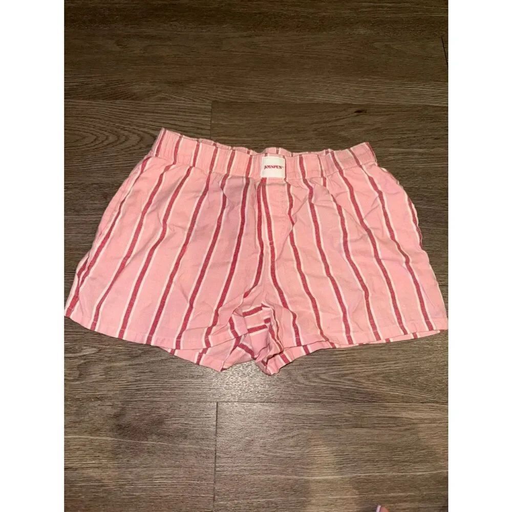 Striped Pink High-Waist Women’s Shorts with Elastic Waistband